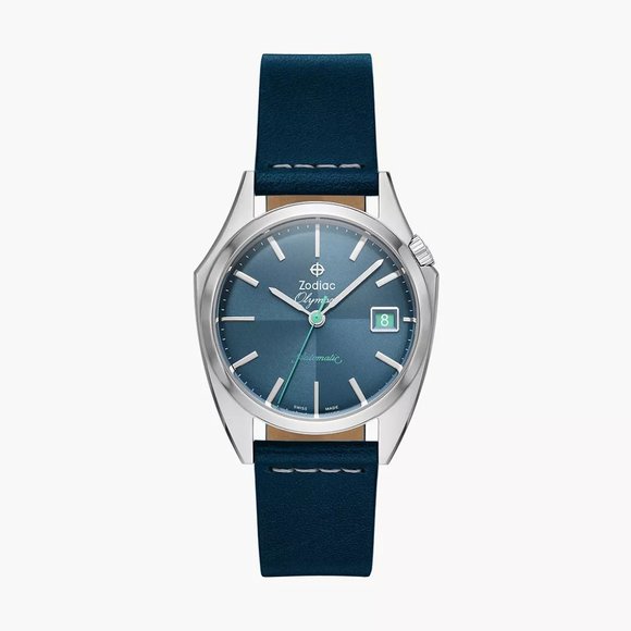 NEW Zodiac ZO9711 Dress Olympos Automatic Leather Blue Dial Watch - Picture 1 of 4